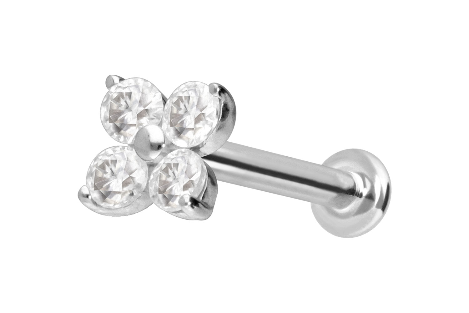 14 Karat Gold Labret Piercing mit Innengewinde MOISSANIT-BLUME